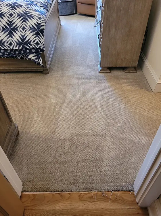 Bedroom carpet after a deep steam clean